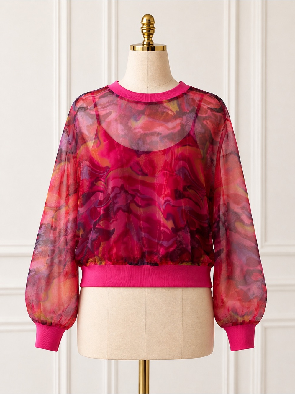 Alden Adair Luna Top Size 3 Pink Abstract Sheer Statement Blouse